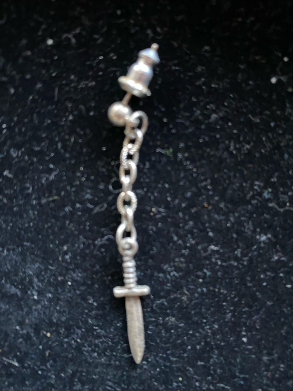 Sterling Silver Dagger Drop Stud Earring - Silver